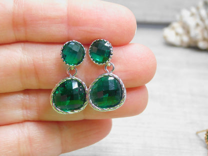 Emerald Green Earrings, Green Glass Earrings, Green Statement Earrings, Emerald Dangle Earrings, Christmas Gift, Bridesmaid Earrings