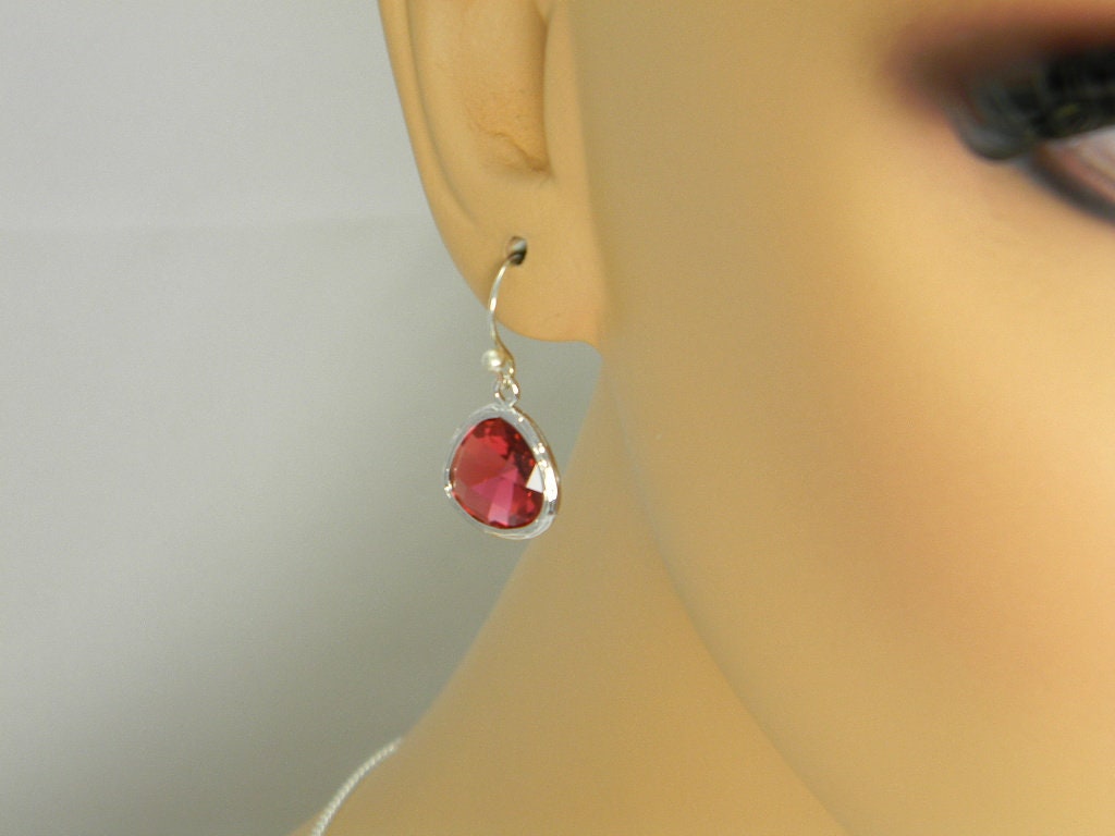 lovely small ruby fushia red earrings