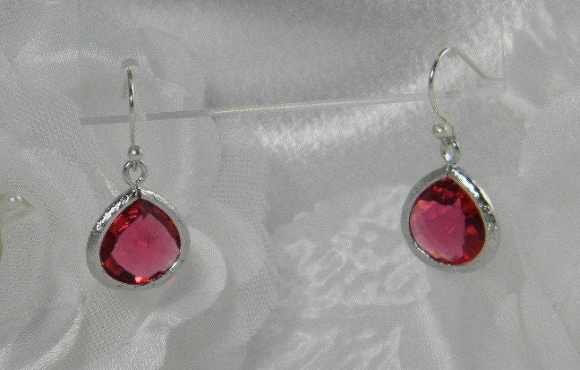 lovely small ruby fushia red earrings