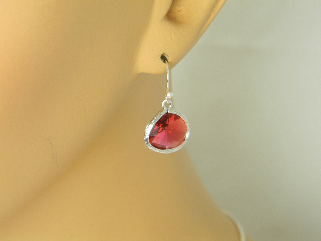 lovely small ruby fushia red earrings