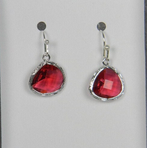 lovely small ruby fushia red earrings