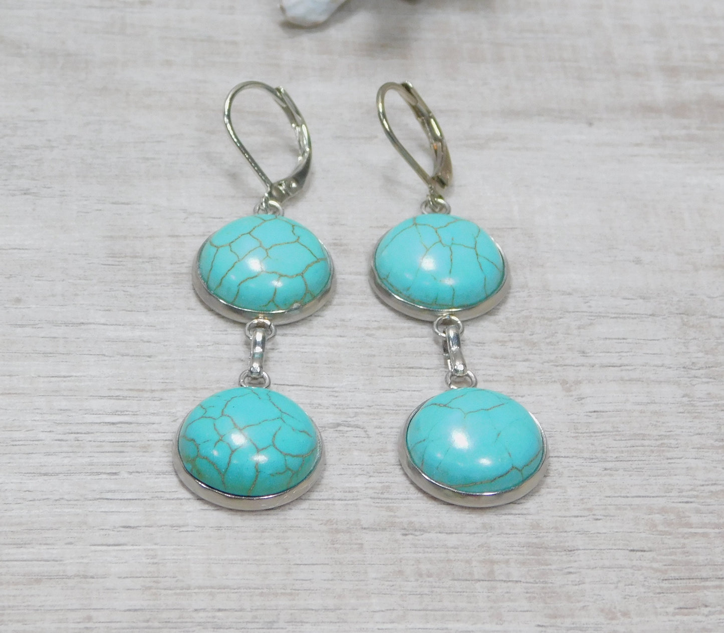 Faux Turquoise Dangle Earrings, Stainless Steel, Western Inspired