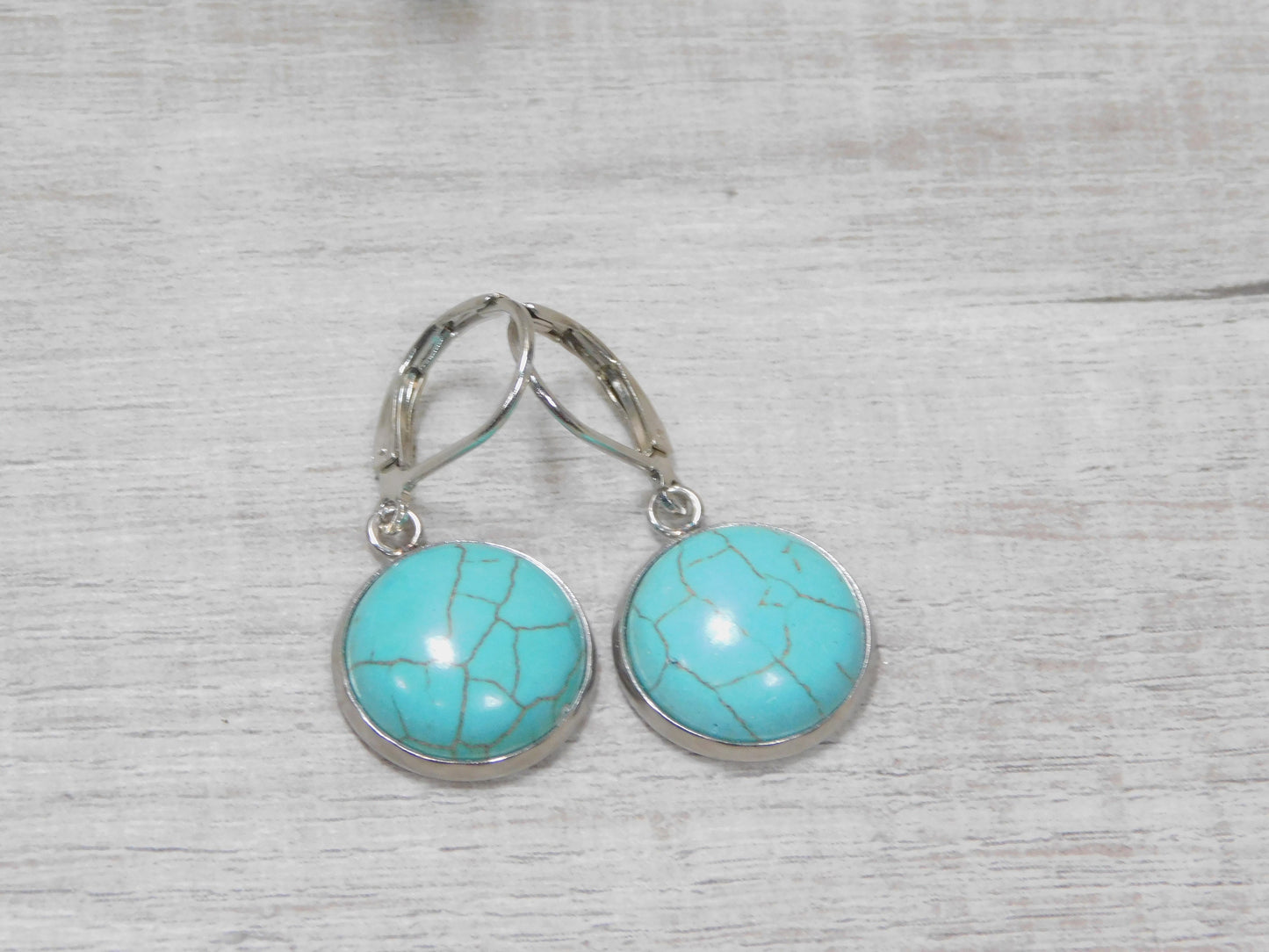 Faux Turquoise Dangle Earrings, Stainless Steel, Western Inspired