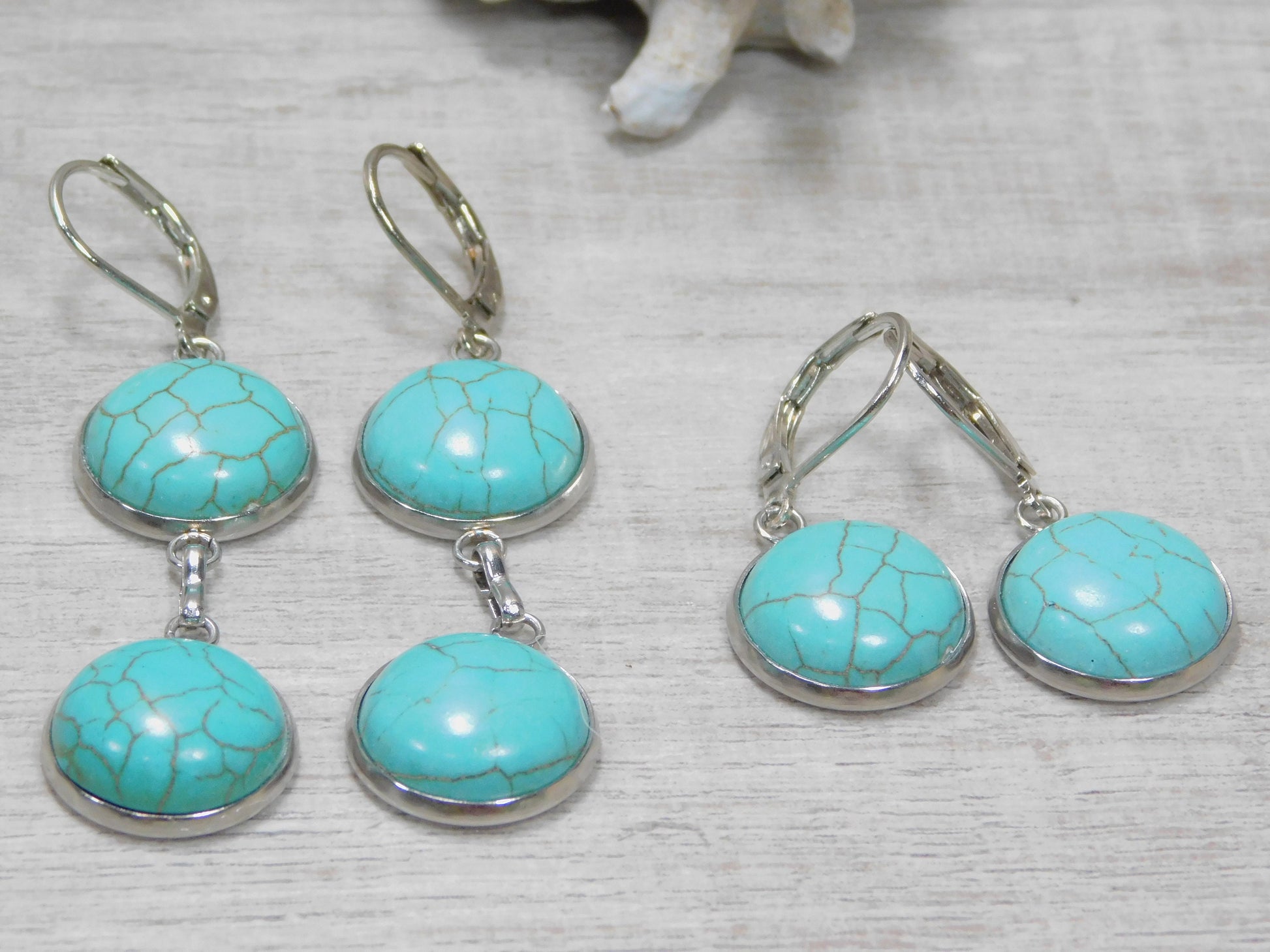 Faux Turquoise Dangle Earrings, Stainless Steel, Western Inspired