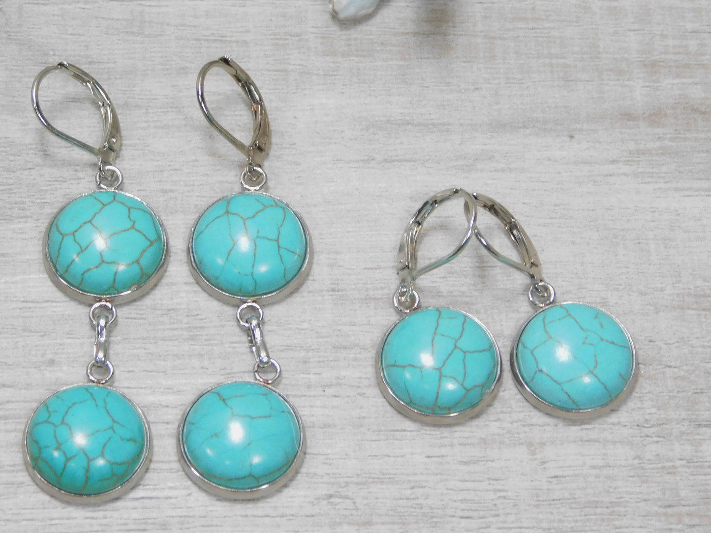 Faux Turquoise Dangle Earrings, Stainless Steel, Western Inspired