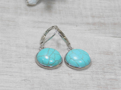 Faux Turquoise Dangle Earrings, Stainless Steel, Western Inspired