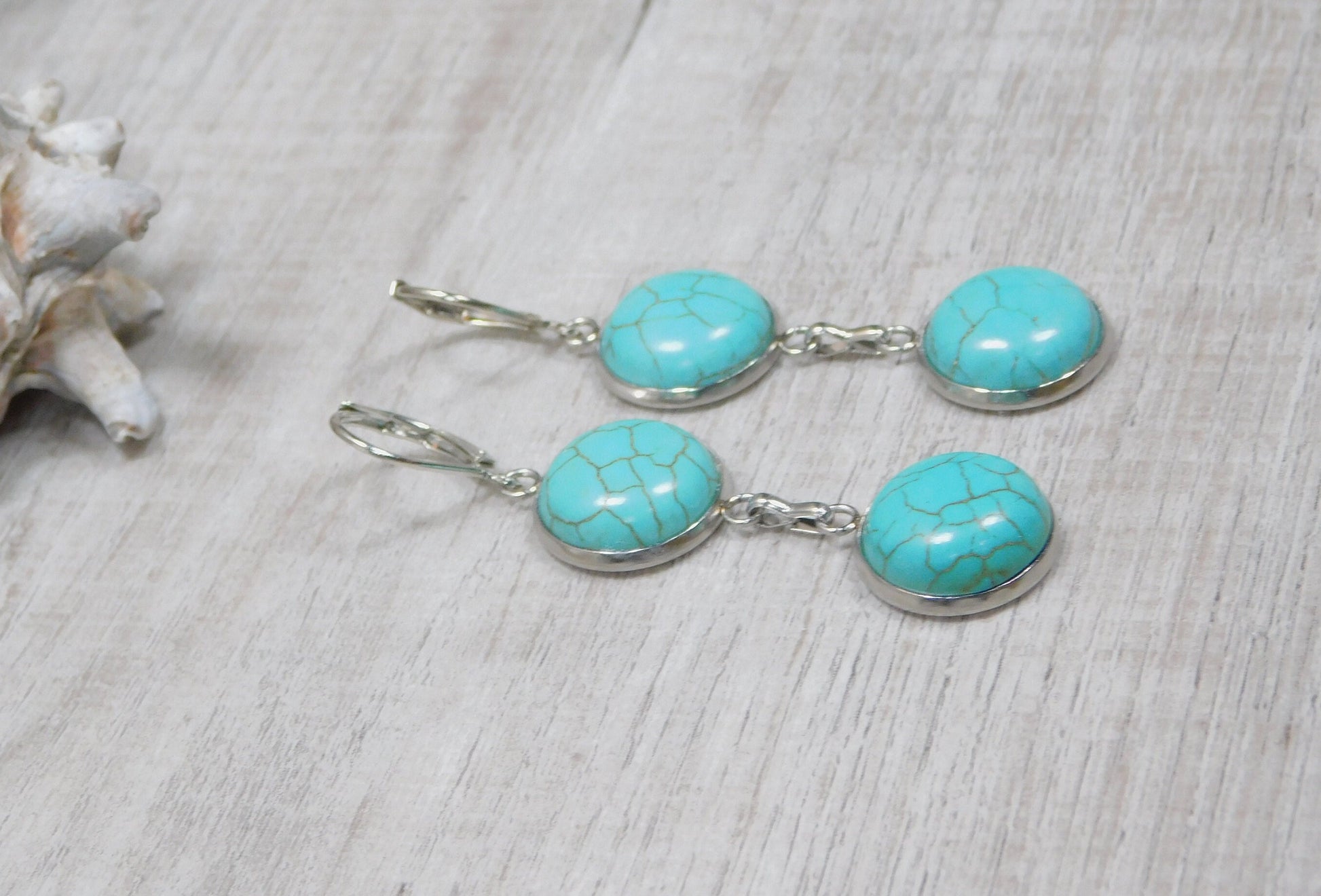 Faux Turquoise Dangle Earrings, Stainless Steel, Western Inspired