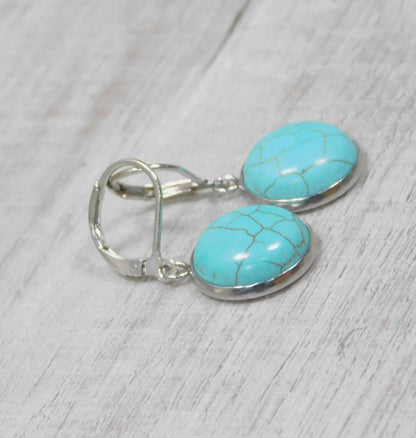 Faux Turquoise Dangle Earrings, Stainless Steel, Western Inspired