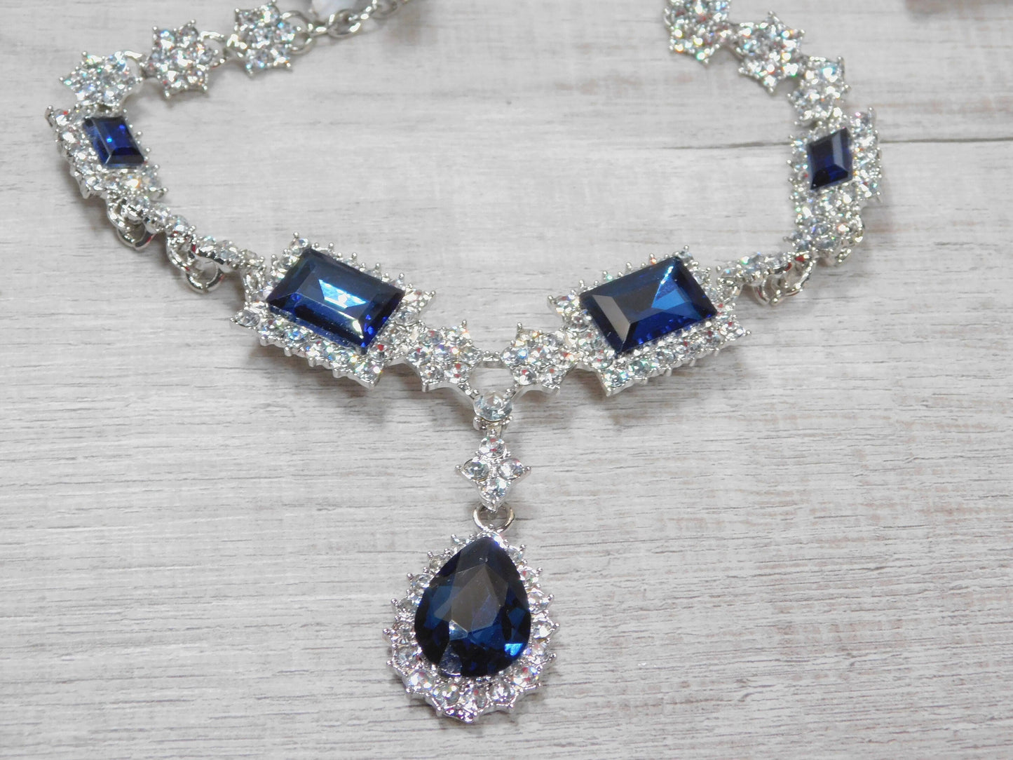 Sapphire Blue Necklace Set, Navy Blue Prom Set, Bridesmaid Rhinestone Jewelry, Wedding Jewelry, Statement Jewelry