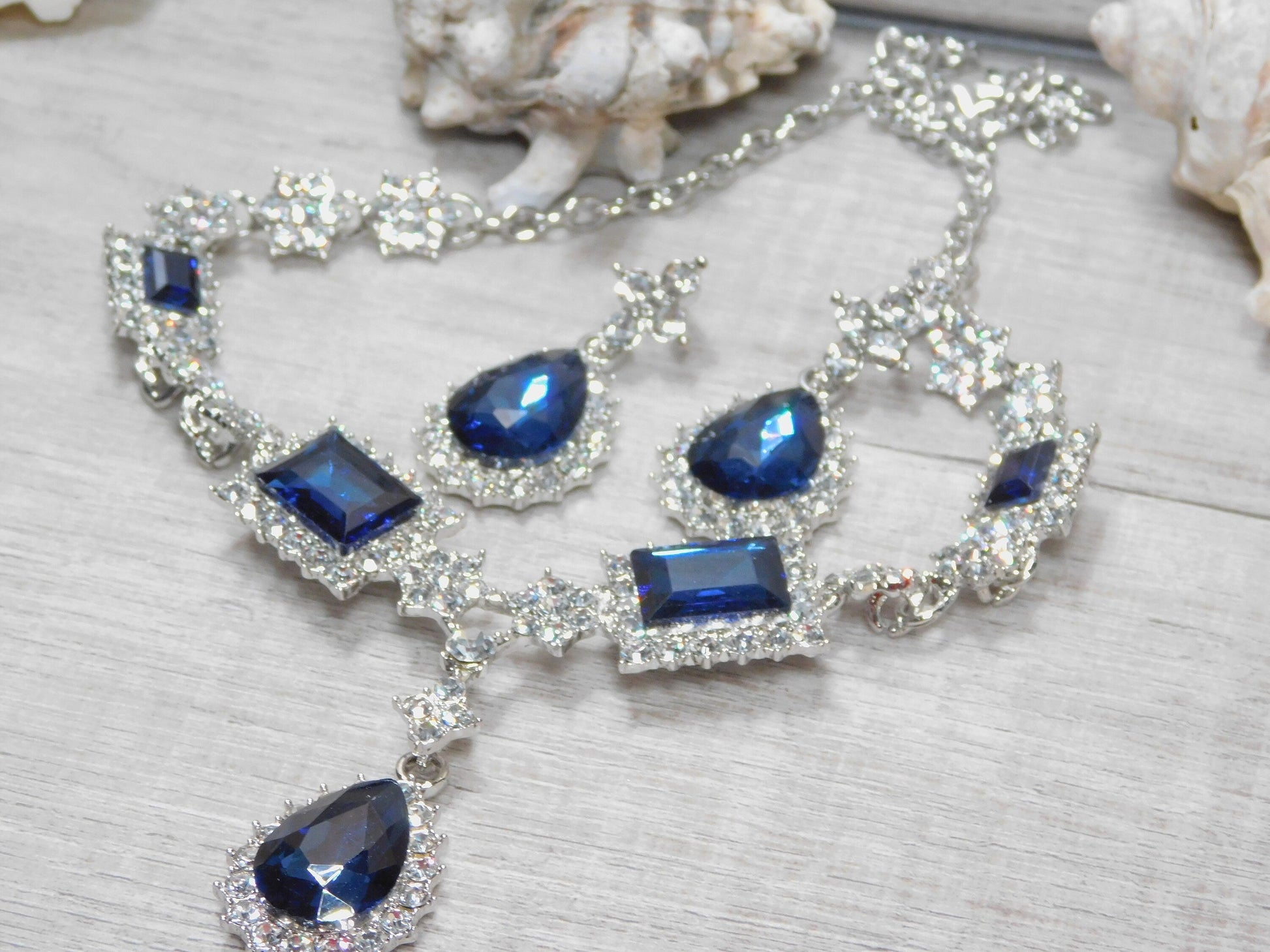 Sapphire Blue Necklace Set, Navy Blue Prom Set, Bridesmaid Rhinestone Jewelry, Wedding Jewelry, Statement Jewelry