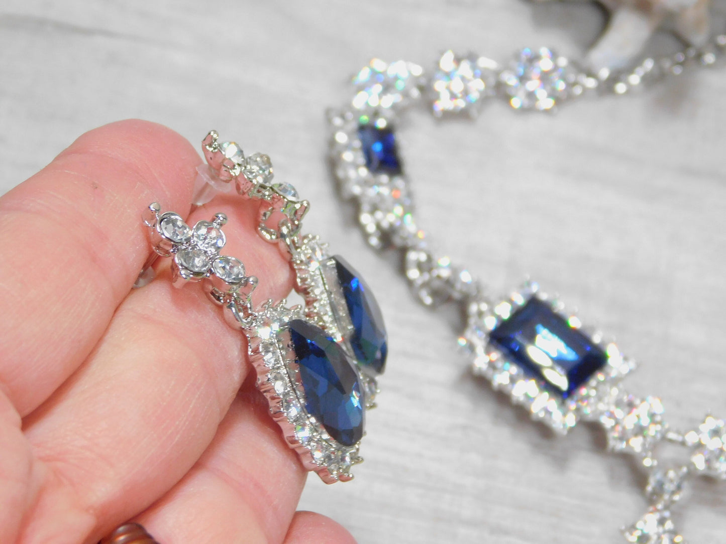 Sapphire Blue Necklace Set, Navy Blue Prom Set, Bridesmaid Rhinestone Jewelry, Wedding Jewelry, Statement Jewelry