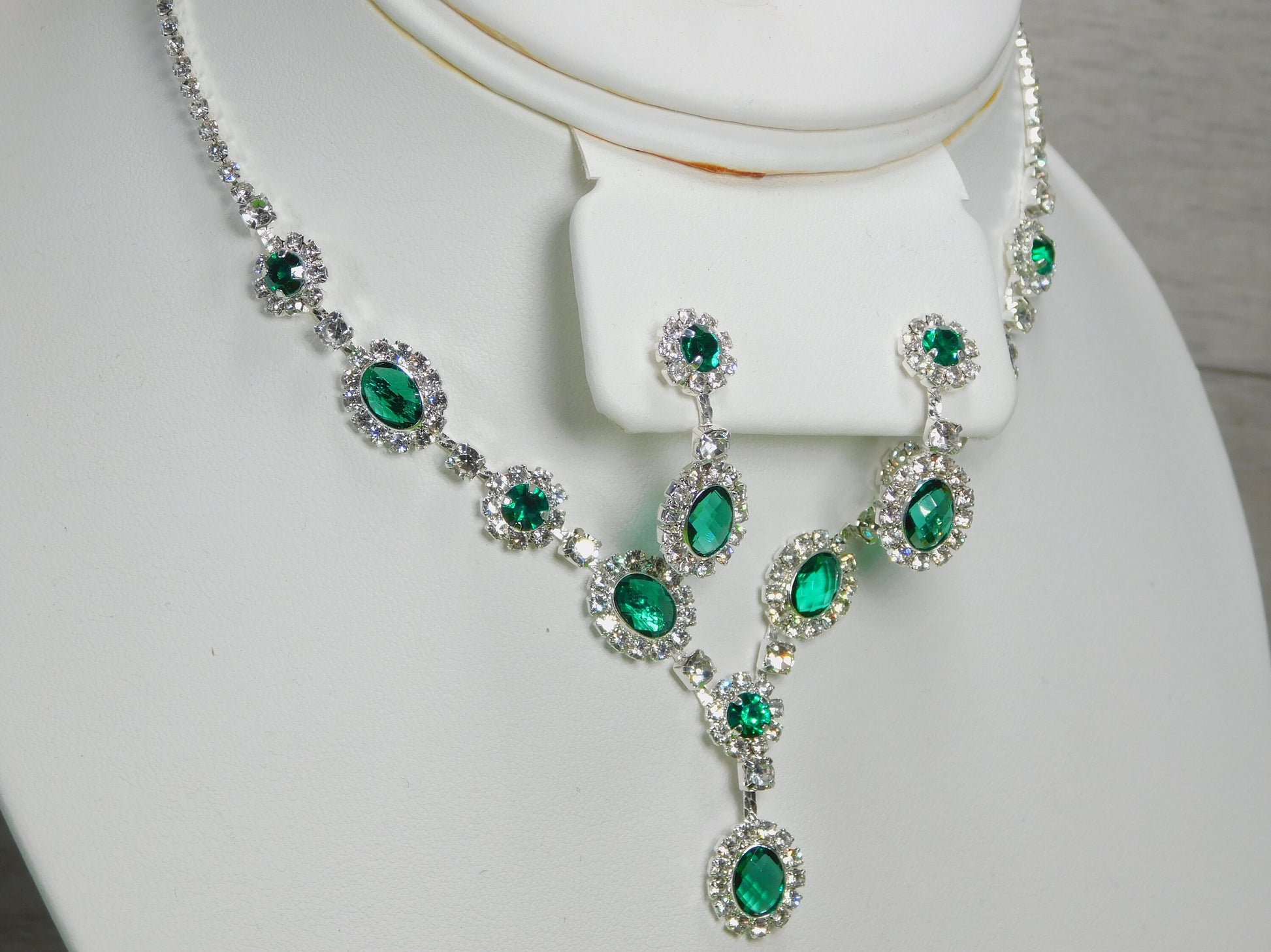 Emerald Green Rhinestone Necklace Set, Green Prom Set, Bridesmaid Rhinestone Jewelry, Wedding Jewelry, Statement Jewelry