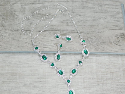 Emerald Green Rhinestone Necklace Set, Green Prom Set, Bridesmaid Rhinestone Jewelry, Wedding Jewelry, Statement Jewelry