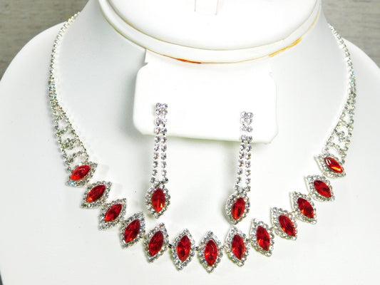 Red Necklace Set, Red Prom Set, Bridesmaid Rhinestone Jewelry, Wedding Jewelry, Statement Jewelry