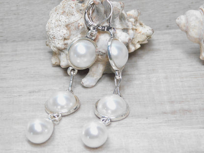 long faux white pearl light weight earrings