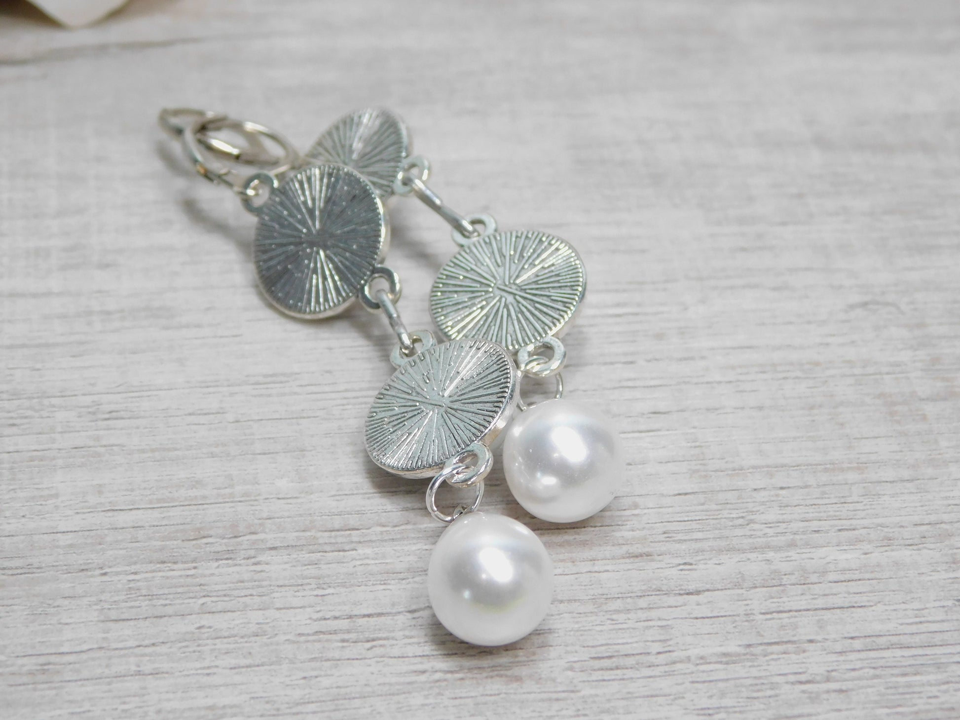 long faux white pearl light weight earrings