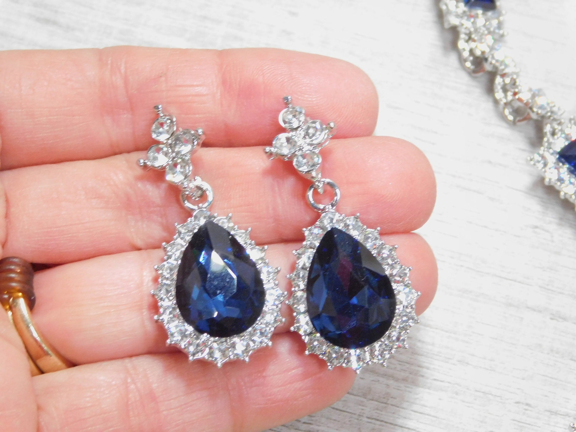 Sapphire Blue Necklace Set, Navy Blue Prom Set, Bridesmaid Rhinestone Jewelry, Wedding Jewelry, Statement Jewelry