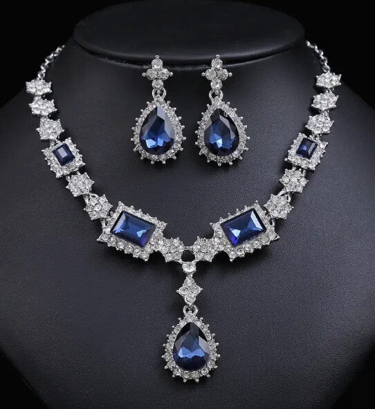 Sapphire Blue Necklace Set, Navy Blue Prom Set, Bridesmaid Rhinestone Jewelry, Wedding Jewelry, Statement Jewelry