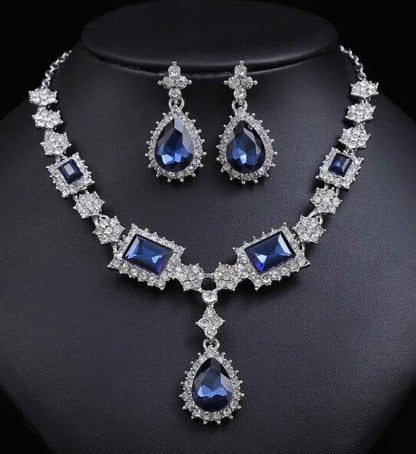 Sapphire Blue Necklace Set, Navy Blue Prom Set, Bridesmaid Rhinestone Jewelry, Wedding Jewelry, Statement Jewelry