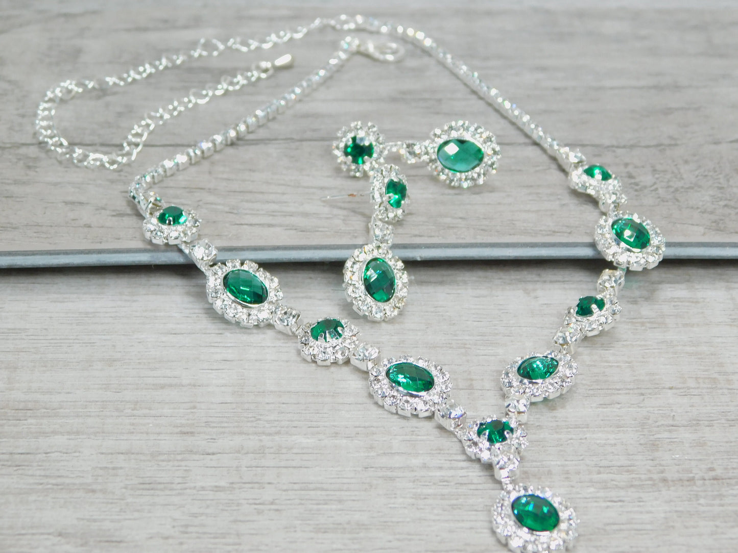 Emerald Green Rhinestone Necklace Set, Green Prom Set, Bridesmaid Rhinestone Jewelry, Wedding Jewelry, Statement Jewelry