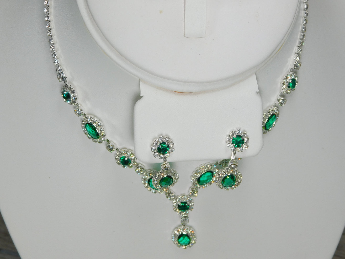 Emerald Green Rhinestone Necklace Set, Green Prom Set, Bridesmaid Rhinestone Jewelry, Wedding Jewelry, Statement Jewelry