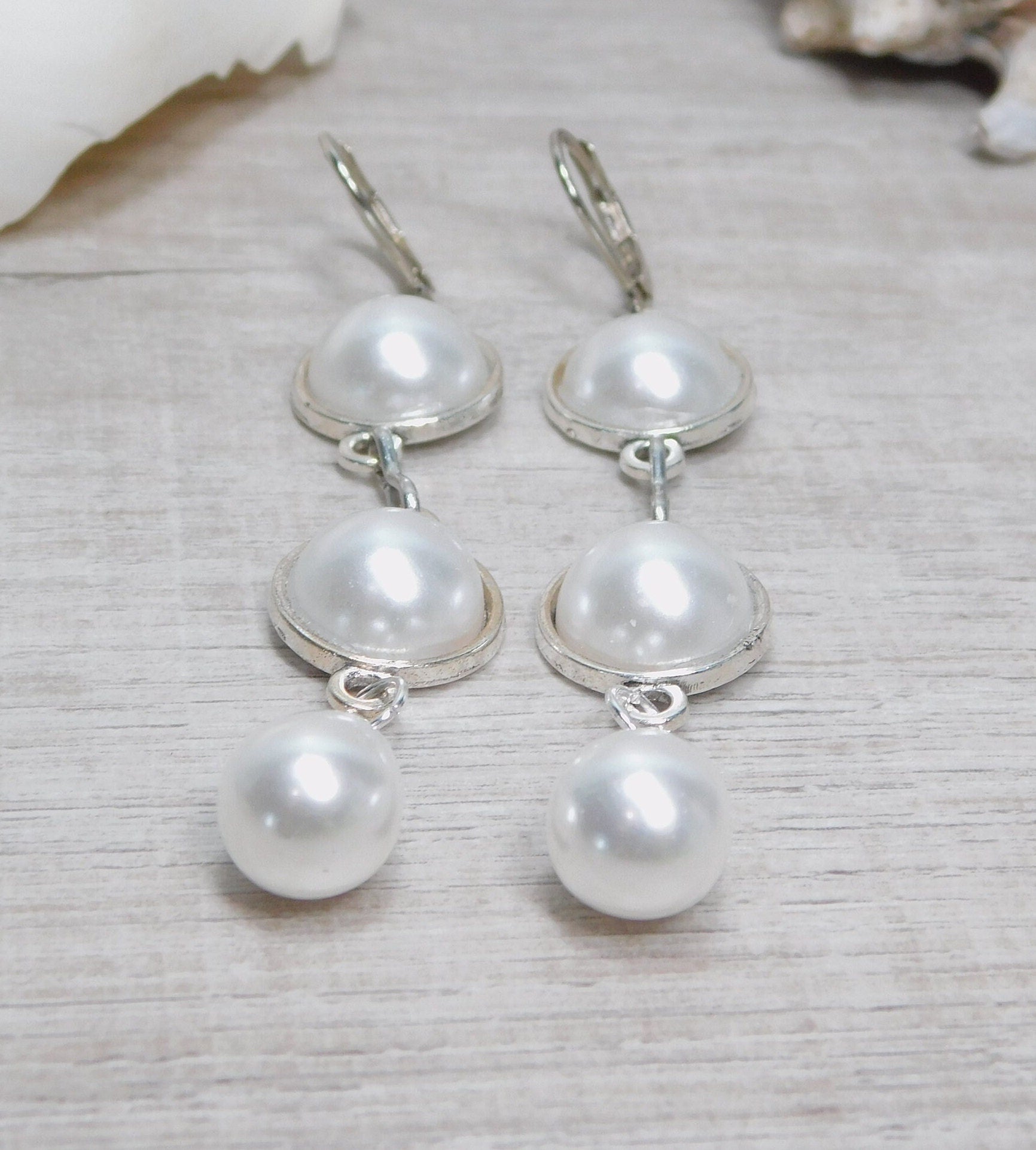 long faux white pearl light weight earrings