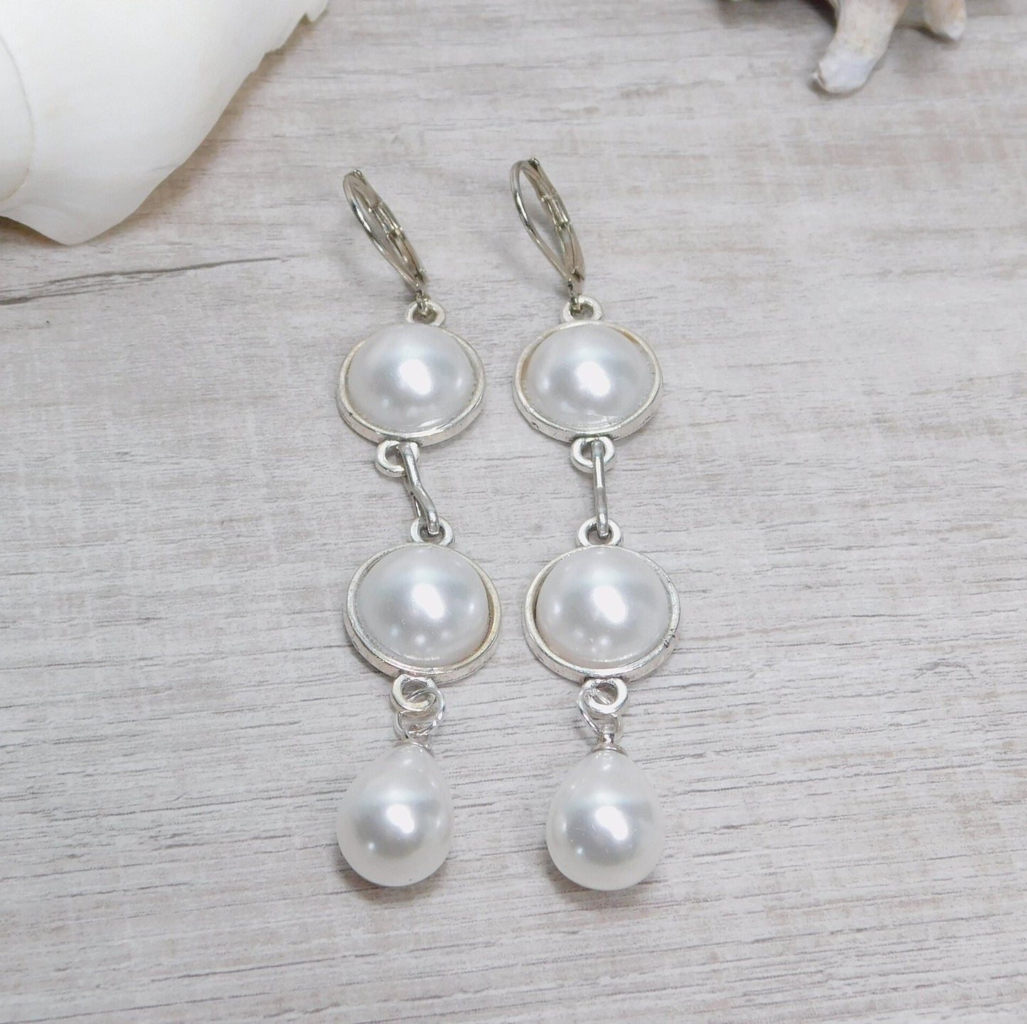 long faux white pearl light weight earrings