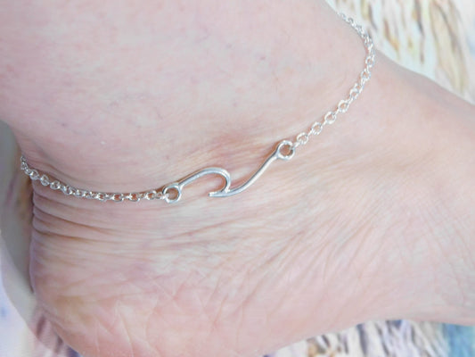 Antique silver wave anklet