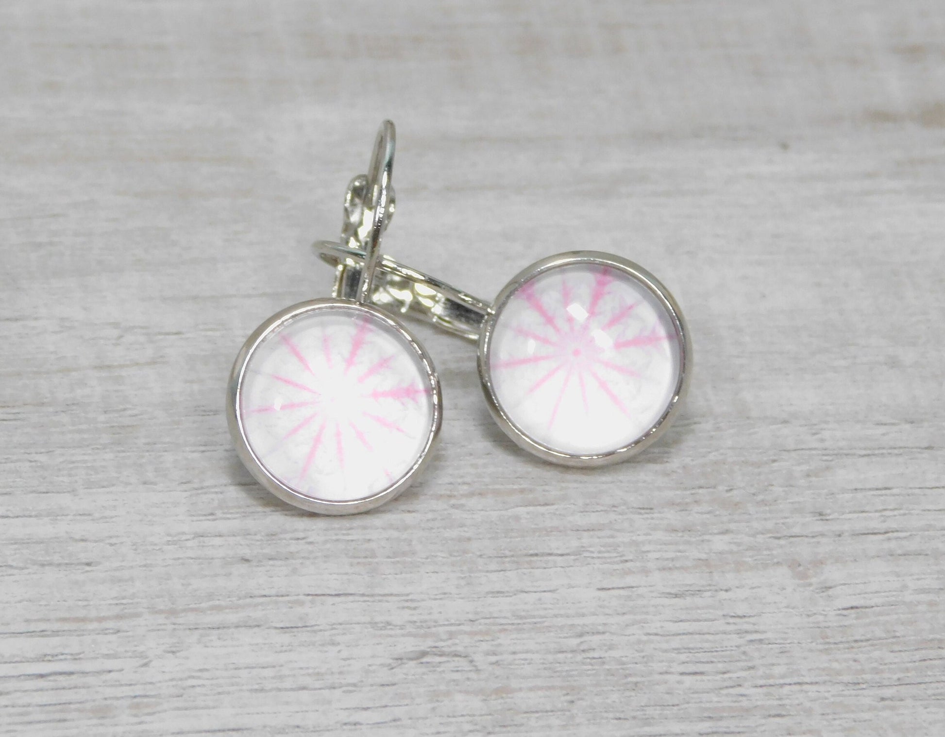 Holiday Snowflake Earrings, Christmas Themed Earrings, Lever Back Earrings, 12mm Round