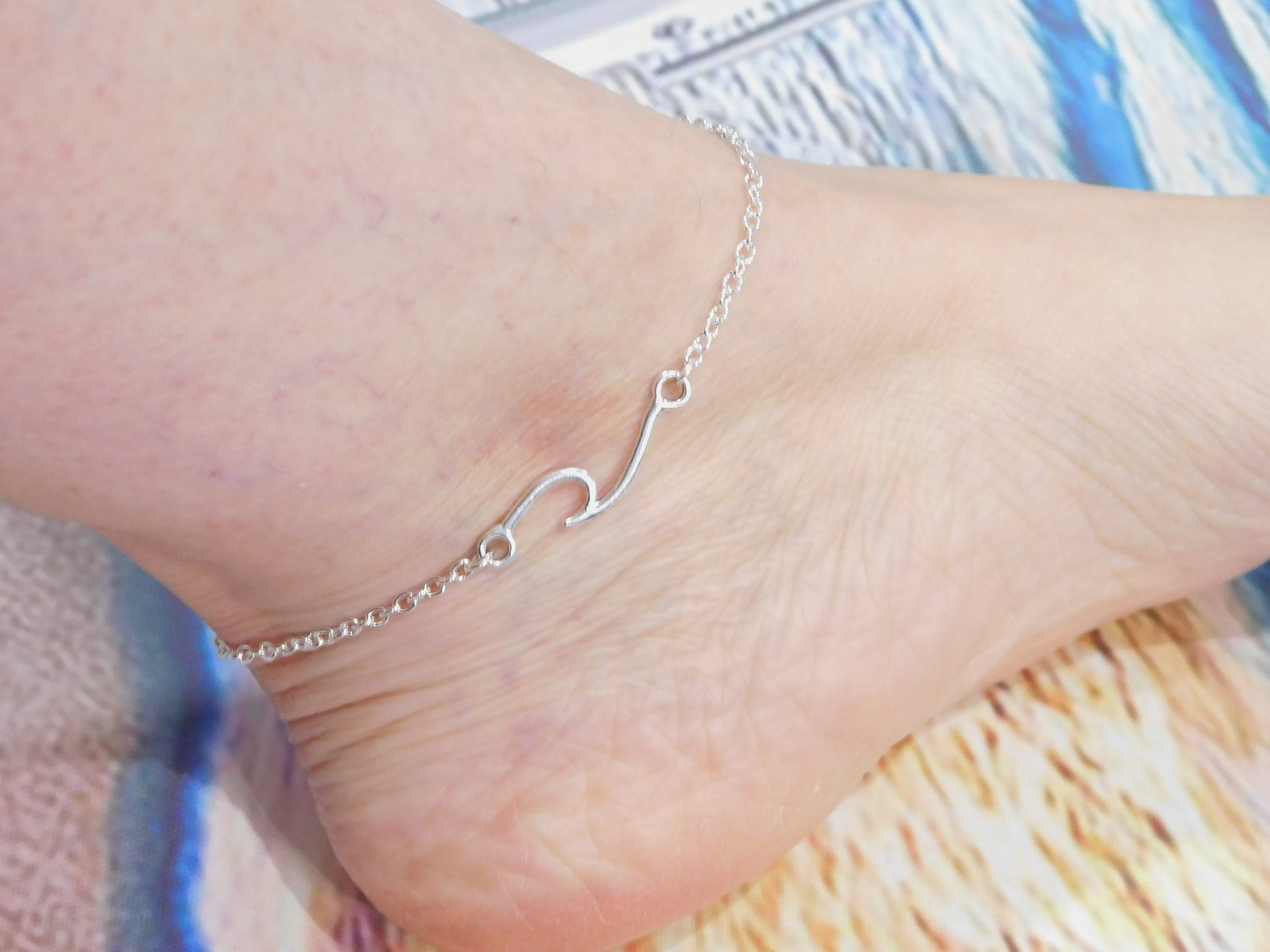 Antique silver wave anklet