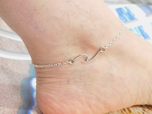 Silver Tone Wave Anklet