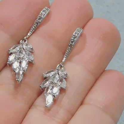 Cubic Zirconia Sparkling Leaf Dangle Earrings