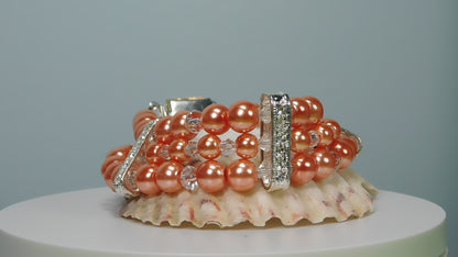 Coral Pearl Rhinestone Cuff Bracelet